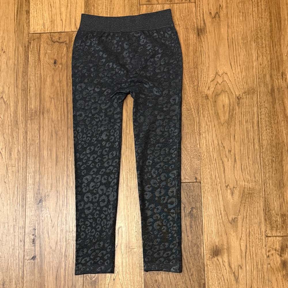 Muk Luks Charcoal/Black Leopard Print Leggings fleece lined